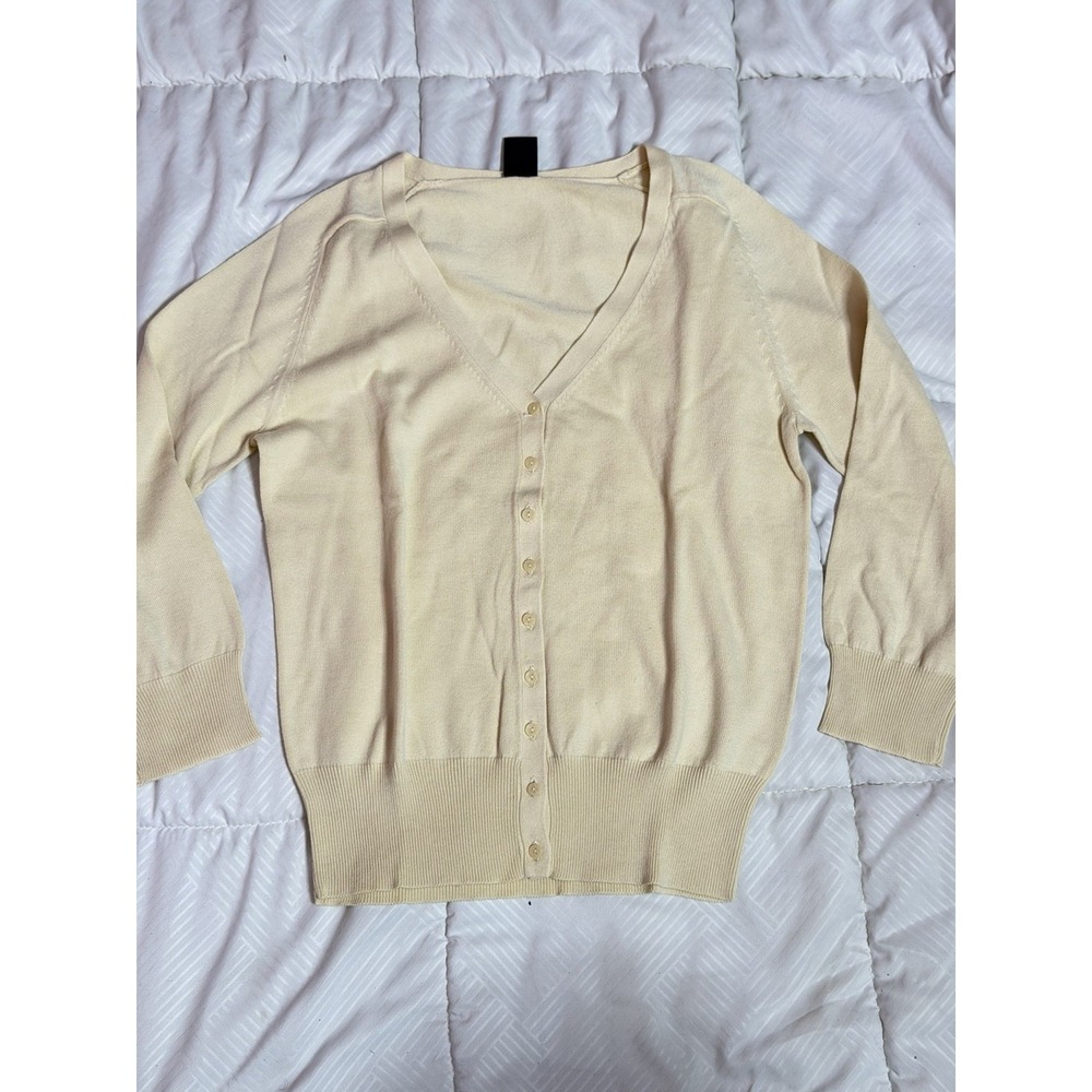 GAP Ivory Ribbed Knit Cardigan Size S Button Down - A1- 0020